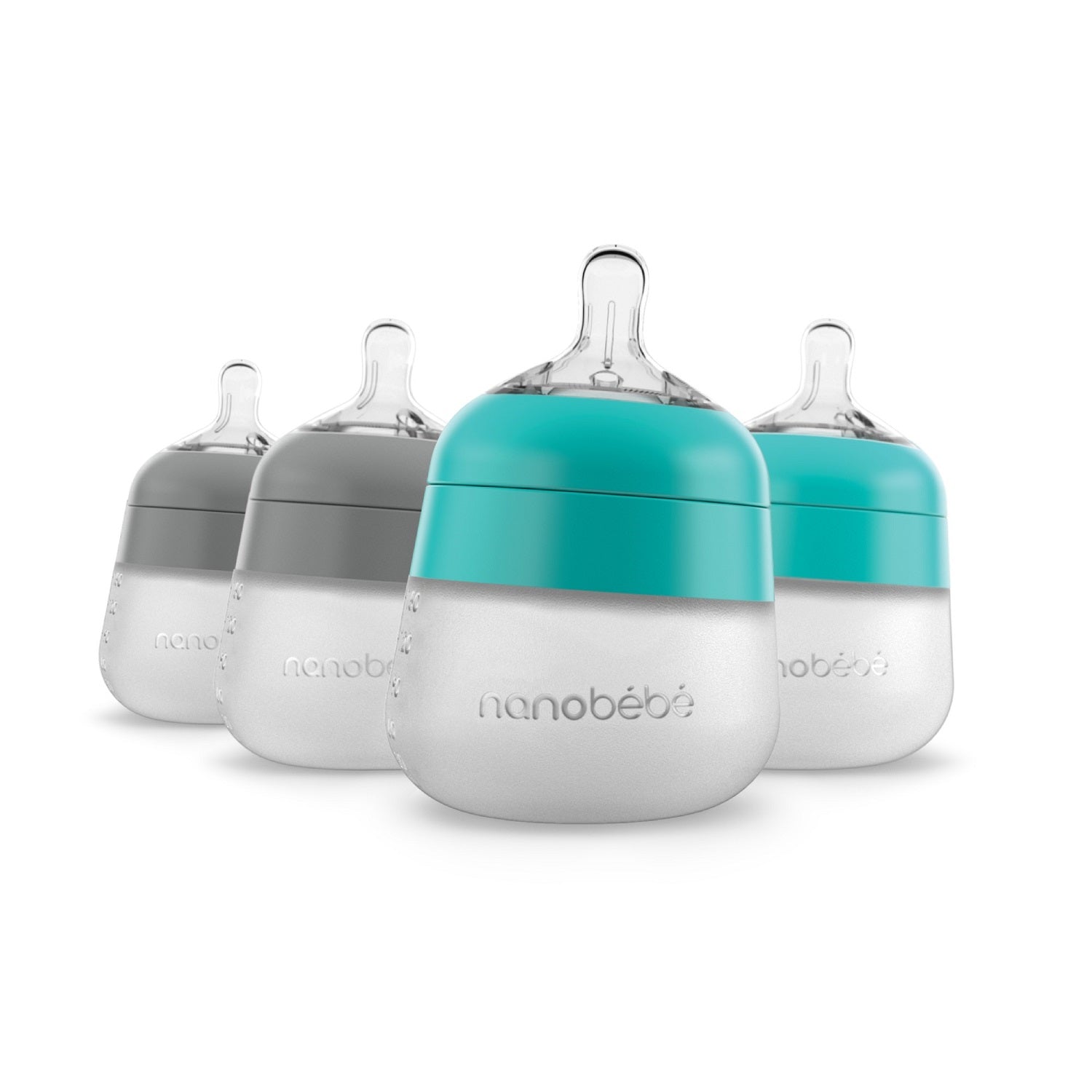 Nanobébé US Teal & Gray / 5 oz. / 4-Pack Flexy Silicone Baby Bottle - 5oz & 9oz